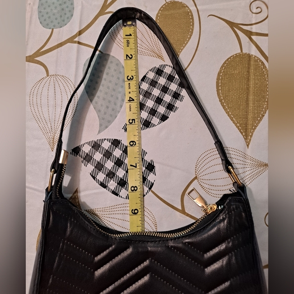 Y2K Black Chevron Print Faux Leather Handbag Purse - Picture 10 of 10